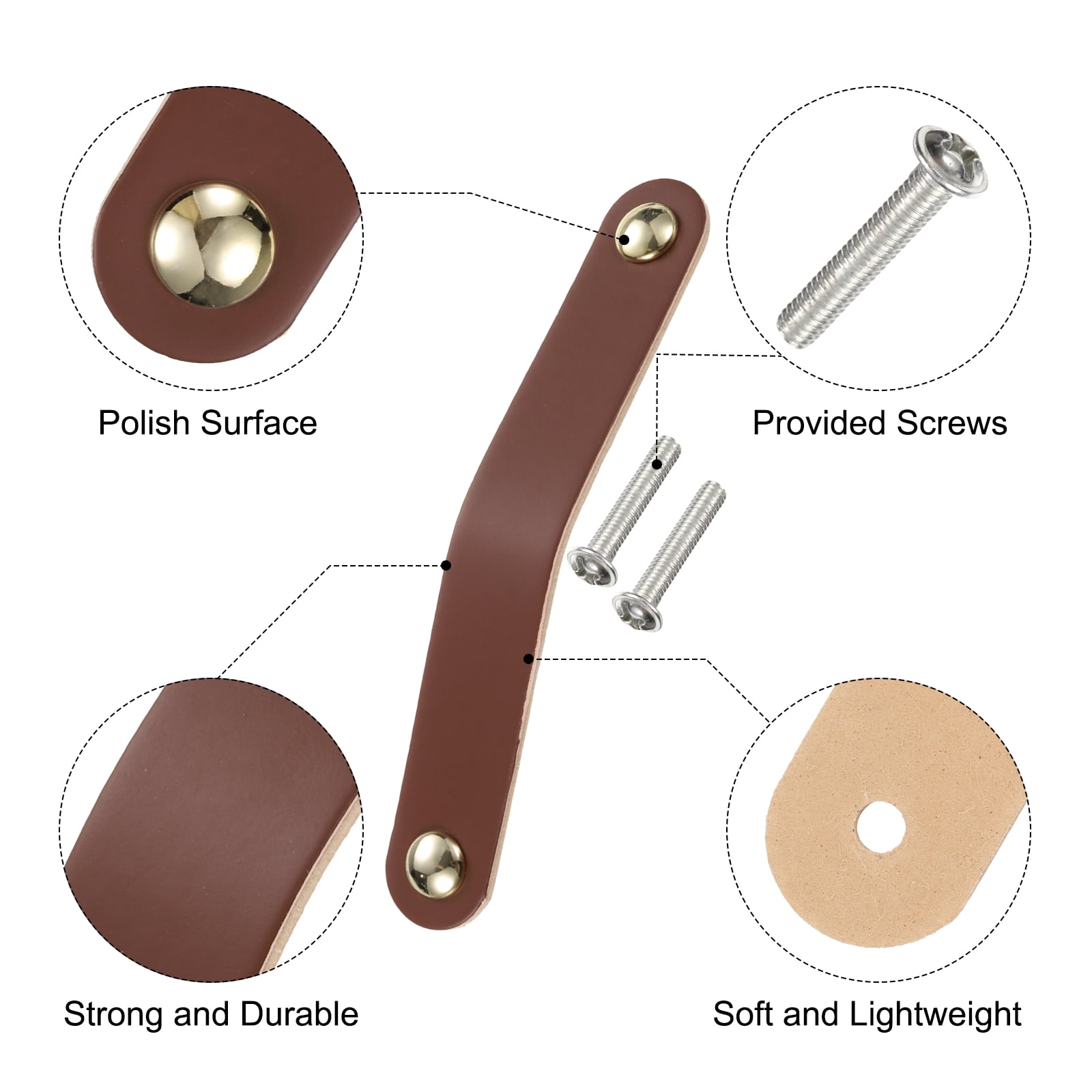 Unique Bargains Leather Pulls Double Hole Leather Drawer Knobs Dresser Handles Brown/Gold
