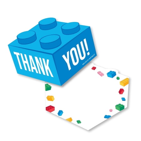 Big Dot of Happiness Building Blocks Thank You Cards with Envelopes, Flat Colorful Brick Birthday Party Blank Thank You Note Cards - Set of 12
