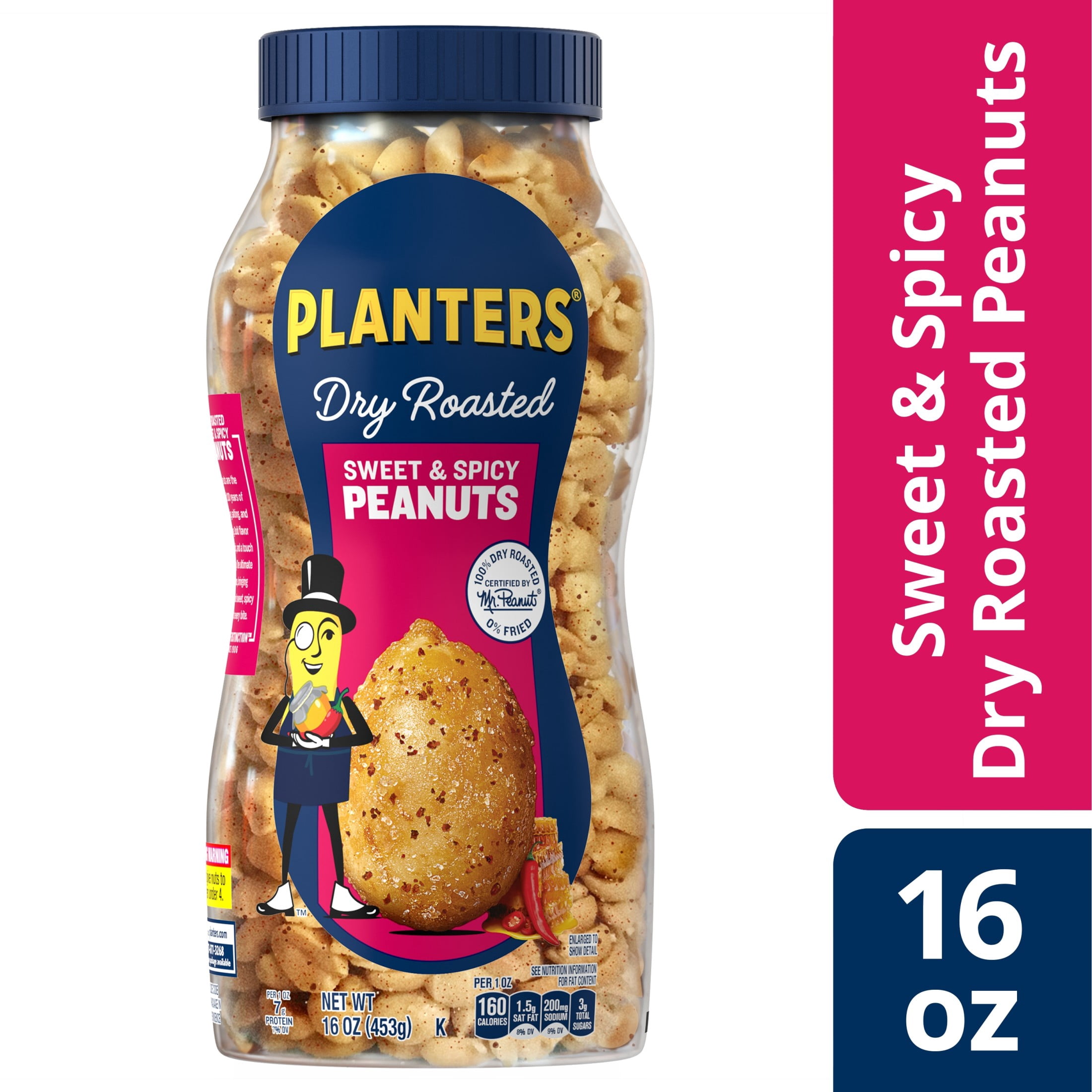 PLANTERS Sweet and Spicy Peanuts, Party Snacks, Plant-Based Protein, 16 oz Plastic Jar