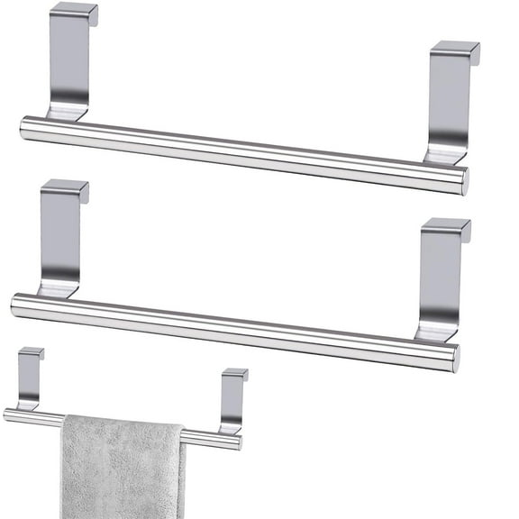2 Pack Towel Rack for Cabinet,Bexikou Over Cabinet Towel Hanger Bar Holder,9 inch Over the Door Organizer for Universal Fit on Kitchen Bathroom Cupboard(Silver)