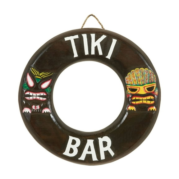 Hand-Painted Acacia Wood Tiki Bar Ring Wall Art Sign