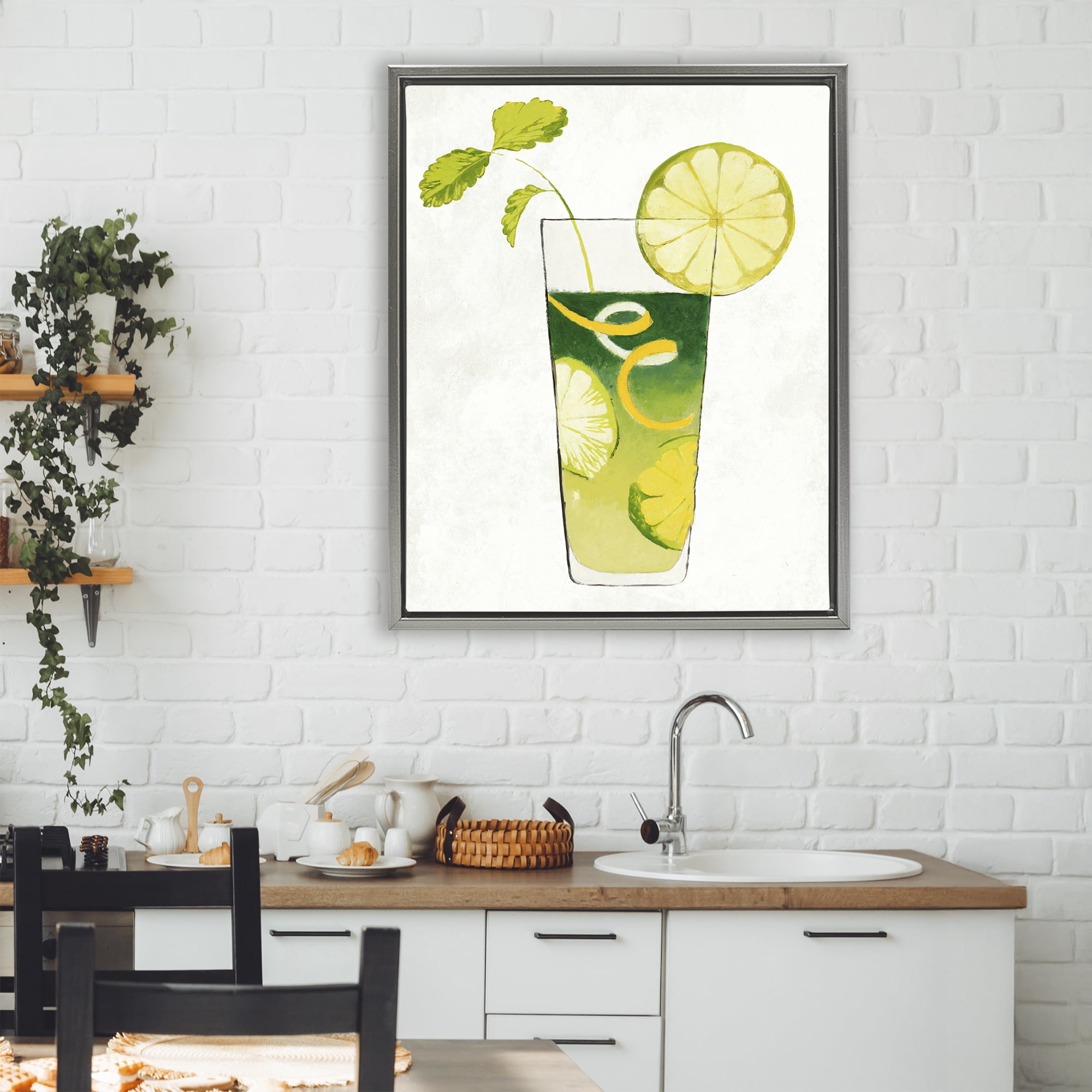 Stupell Industries Summer Cocktail Lime Mint Gray Framed Floater Canvas Wall Art, design by Lorenzo Collective