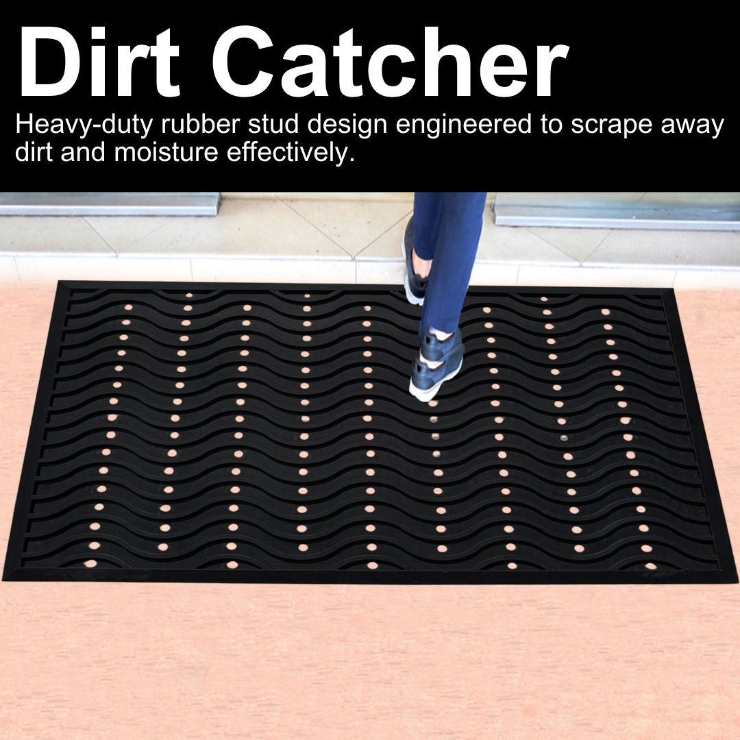 A1HC Natural Rubber Wavy Scraper Door Mat, 36"x60", Premium Non-Slip Entrance Mat for Home, Office, Retail & High-Traffic Areas