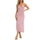 thumbnail image 1 of Vestido de pijama para mujer Inspire Chic con tirantes de espagueti, escote redondo, espalda cruzada, camisón largo en color rosa, 1 of 6