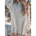 thumbnail image 4 of Asyoly Womens Winter Turtleneck Pullover Sweater Dress Ribbed Cable Knit Tassel Sweater Jumper Dress, 4 of 7