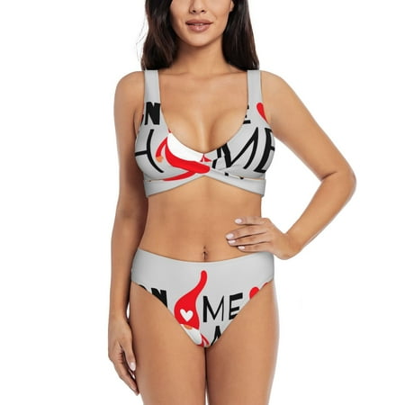 Zeuib Gnome Home With A Cute Gnome High Waisted Tummy Control Bikini Set - Knot Front Push Up Top & Cheeky Thong Bottom  Two-Piece Swimsuit for Women-Small