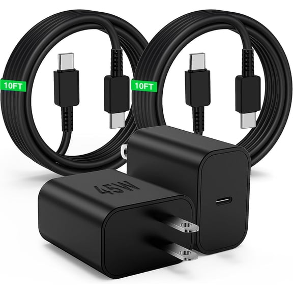 Super Fast Charger with Type C Cable 10ft , 2Pack 45W USB C Wall Charger Block Adapter and Android Phone Charger Cord for Samsung Galaxy  S26 S25/S24 Ultra/S24/S24 /S23 Ultra/S23/S22 Ultra/S22/S21