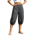 thumbnail image 3 of Jalioing Women's Capri Pants Casual Summer Elastic Waist Cropped Trousers Solid Color Loose Cuffed Capris with Pocket, 3 of 9