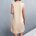 thumbnail image 4 of Women Collared V Neck Mini Summer Dress Sleeveless Front Buttons A Line Curved Hem Casual Spring Beach Dresses Beige, 4 of 7