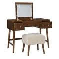 thumbnail image 5 of Linon Farrah 2-Piece Vanity Set, Includes Vanity with Flip-Top Mirror, and Bench, Walnut Finish, 5 of 29