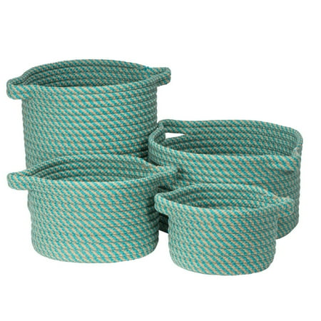 

Colonial Mills Set of 4 Turquoise Blue and Natural Beige Round Handcrafted Braided Basket 16
