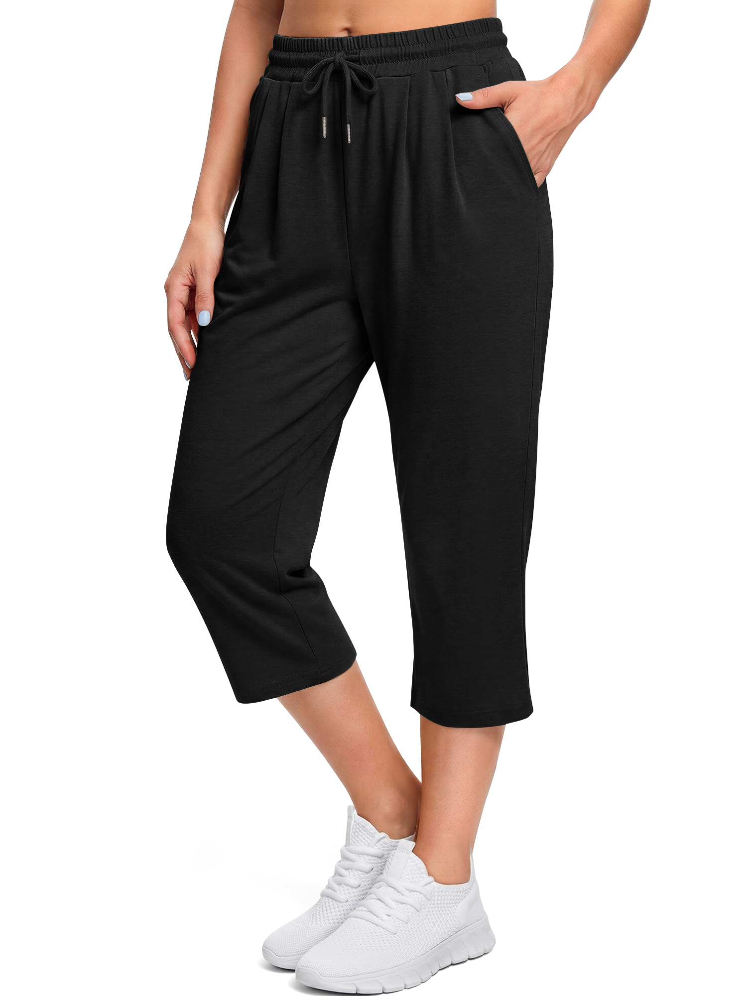Fantaslook Women Capri Pants High Waisted Drawstring Summer Yoga Pants Workout Cropped Joggers Lounge Pants with Pockets