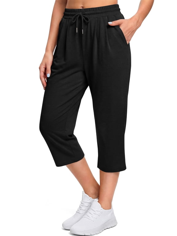 Women Capri Pants High Waisted Drawstring Summer Yoga Pants Workout Cropped Joggers Lounge Pants with Pockets
