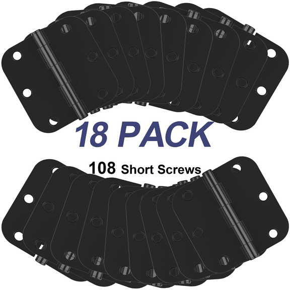 Treasem Squeak-free Door Hinges, 3.5 inch, 5/8" Radius Rounded Corners, Steel, 18 Pack, Matte Black