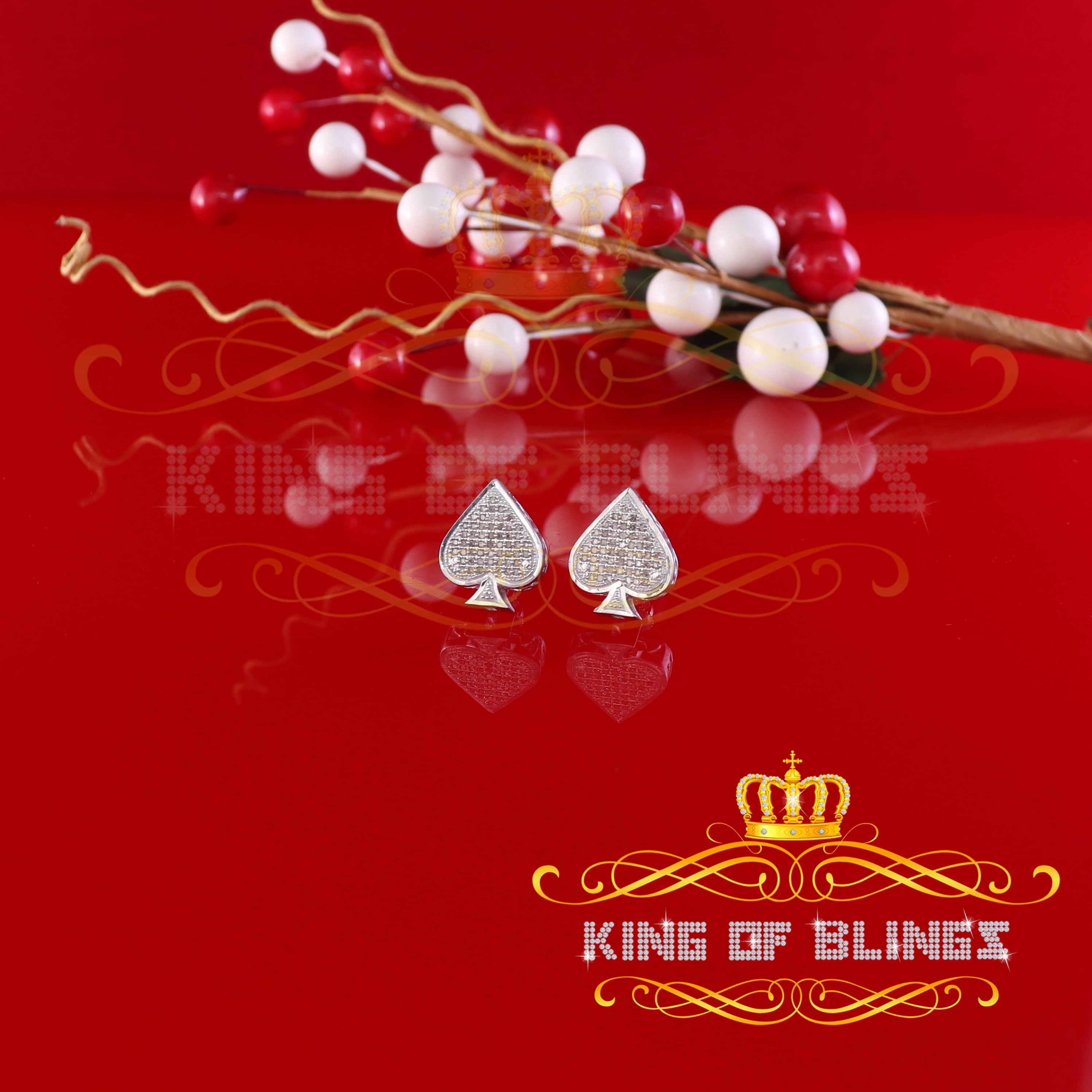 King of Bling's 925 Sterling Silver White 0.25ct Diamond For Women's / Men's Stud Heart Earring