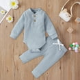 thumbnail image 2 of newwalpole Winter Newborn Baby Boy Girl Clothes Set Ribbed Outfits Unisex Infant Solid Long Sleeve Tops Pants 2PCS Blue for Size 0-3 Months, 2 of 5
