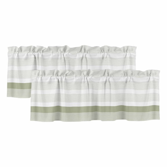 Abstract Stripe Window Valance, Classic Sage Green Lines Art 2 Pack Decorative Curtain for Small Windows, Light Filtering Valance with 3 Rod Pocket, 42"W x 12"L