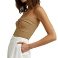 thumbnail image 3 of WREESH Womens Tube Top Fashion Strapless Strapless Bra Solid Color Threaded Knitted Top Khaki, 3 of 5