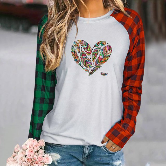 Nouveaux Hauts pour Femmes 2023 Mode Grande Taille Col Rond Manches Longues T-Shirt Automne Imprimé Blouse Ample Hauts Manches Longues pour Femmes