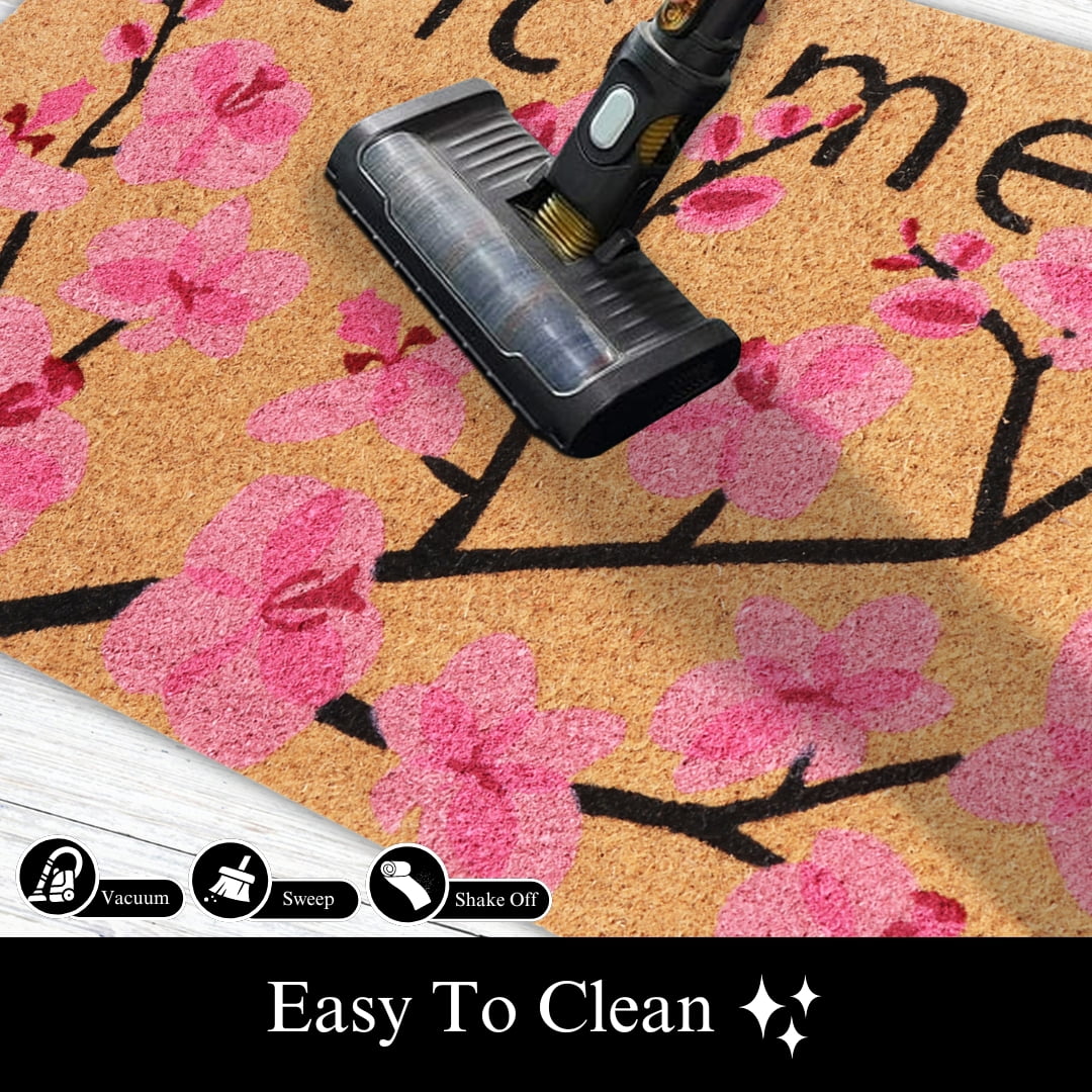 A1HC Natural Coco Coir Doormat, Spring Pink Floral, 18"x30", Durable Outdoor Welcome Mat, Non-Slip, Easy to Clean, Pet Friendly