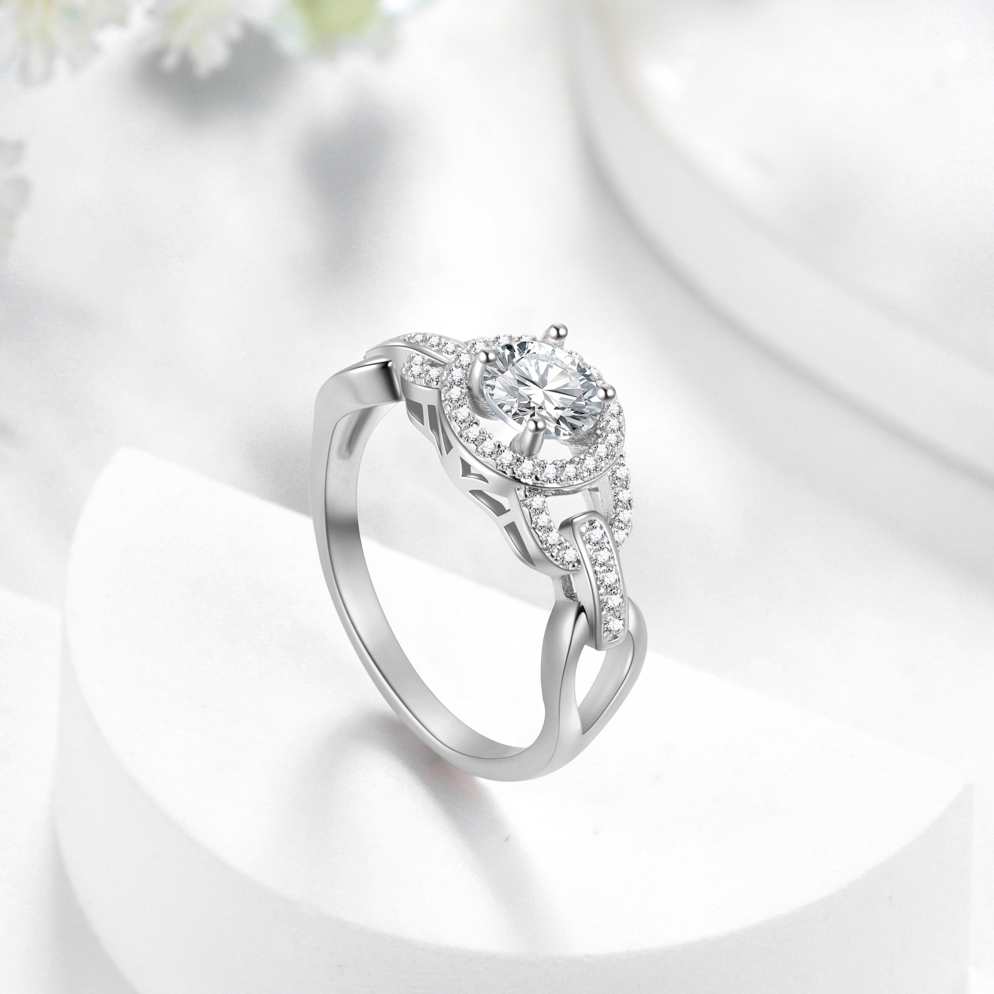 Beautlace Round Moissanite Engagement Rings,925 Sterling Silver Classic Promise Ring 0.8CT Wedding Rings for Women