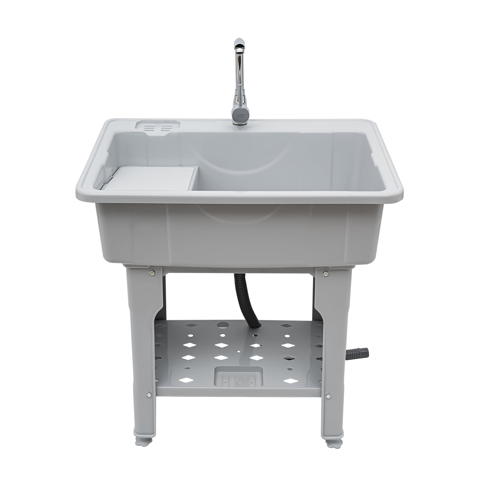 ChicHomey Gray Freestanding Utility Sink Laundry Tub with Storage Shelf ,360° Rotating Faucet, Free-Standing Installation,Multifunctional Laundry Sink