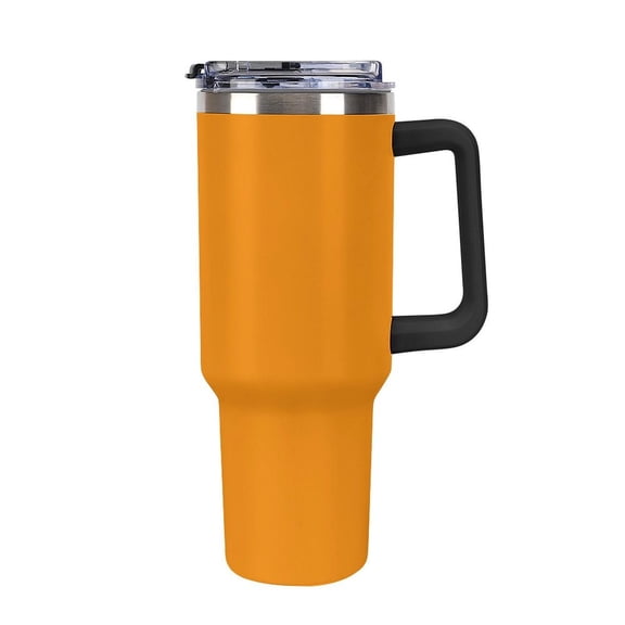 40 oz Insulated Tumbler with Handle, Leak-Proof Straw Lid, Stainless Steel Travel Mug for Car & Road Trips - Dark Orange
