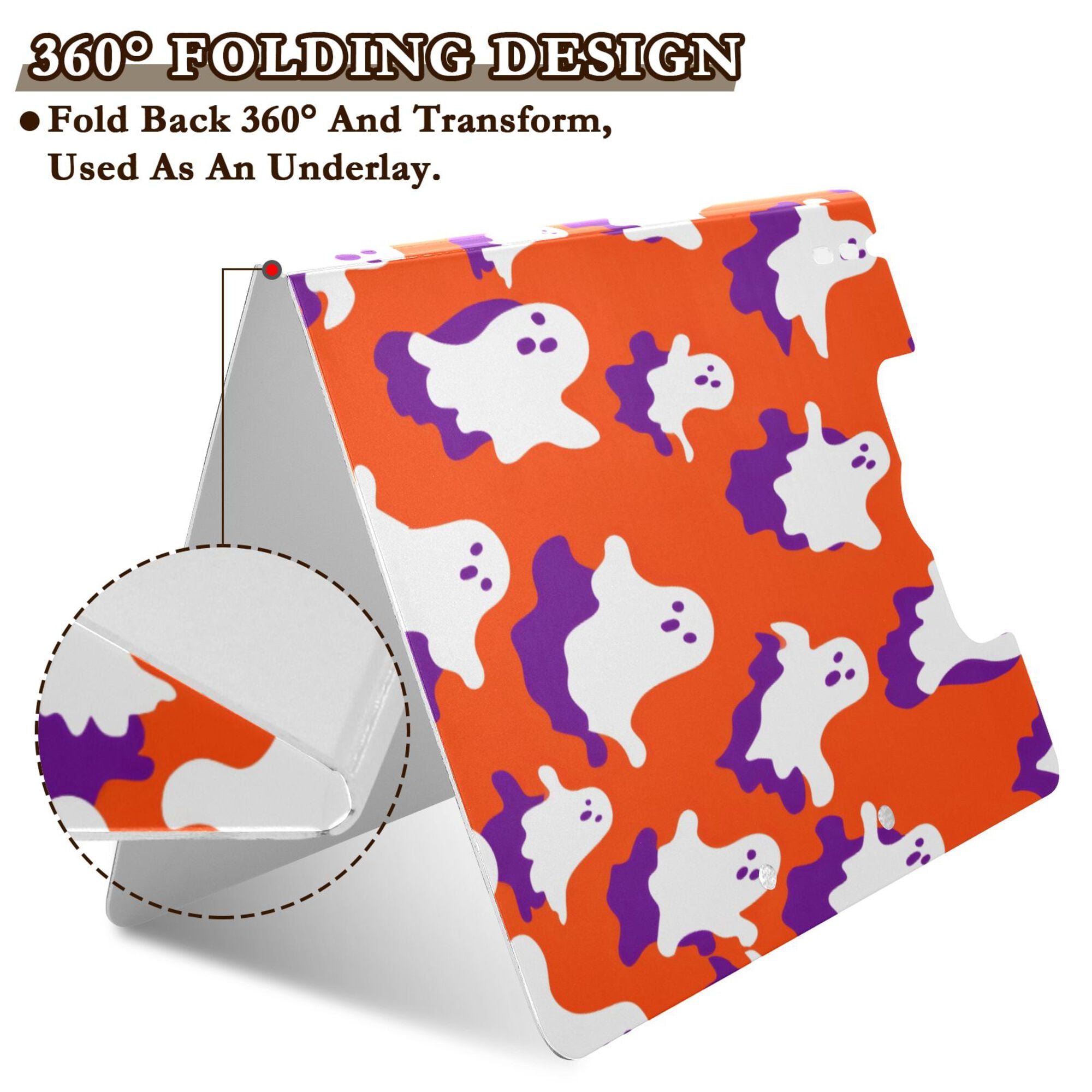 FORMRS A4 Clipboard Folder with Pen Holder Horizontal Foldable School Office Binder, Orange Ghost Pattern