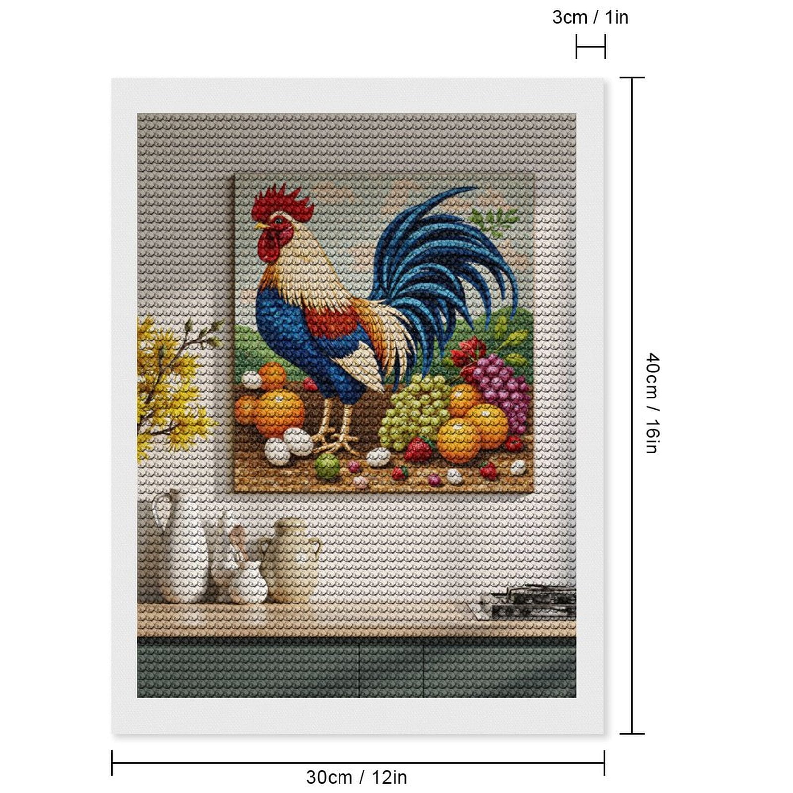 Diamond Art Kit for Adults, Rooster Mosaic With Colorful Fruits Diamond Painting for Adults Beginners, 5D DIY Diamond Art Painting Kits, Colorful Diamond Painting Craft for Home Decor 12x16