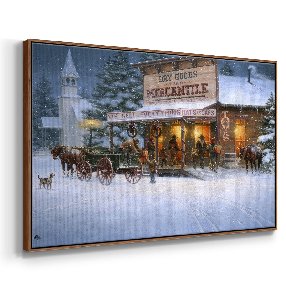 Christmas Wishes - Framed Gallery Wrapped Holiday Canvas - 25 x 37 - Rosewood Frame