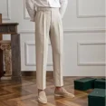 thumbnail image 3 of 9 Pantalones de traje masculino recortados marrones de talla grande, pantalones de verano para hombre, ropa nueva de diseñador, ropa de estilo coreano, tela formal, 3 of 5
