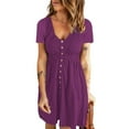 thumbnail image 2 of fartey Womens Button Down Dress Summer 2025 Solid Color Tunic Pleated Mini Dresses Lounge V Neck Short Sleeve Sundresses, 2 of 5