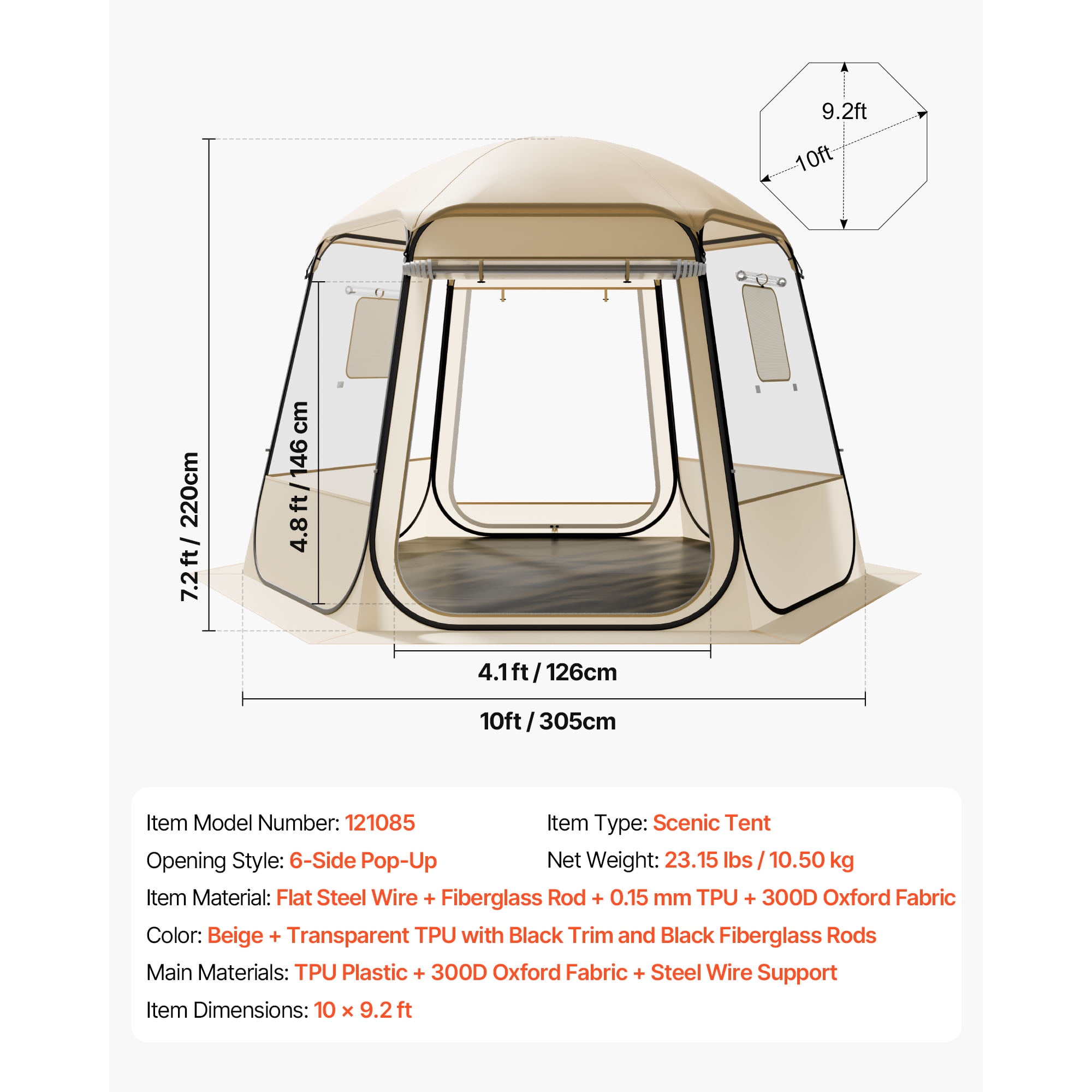 KFFKFF Pop-Up Bubble Tent, 10 x 9.2 ft Waterproof & UV-Resistant, Transparent Outdoor Dome Shelter with Windows, 540° Panoramic View, Fits 4-8 People for Patio or Backyard Use