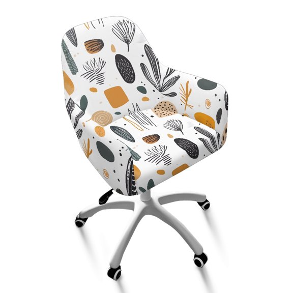 Xoenoiee Abstract Boho Geometric Art Print Velvet Curved Back Dining Room Chair Covers with Arms Stretch Swivel Bar Stool Chair Slipcover, Removable Vanity Office Desk Armchair Protector Covers