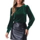 thumbnail image 1 of BLUSA de terciopelo INSPIRAR CHIC para mujer, cuello redondo, manga larga abullonada, top casual XL verde oscuro, 1 of 6