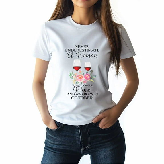 Never Underestimate A Woman T-Shirt, Wine Lover Gift, October Birthday Shirt for Women