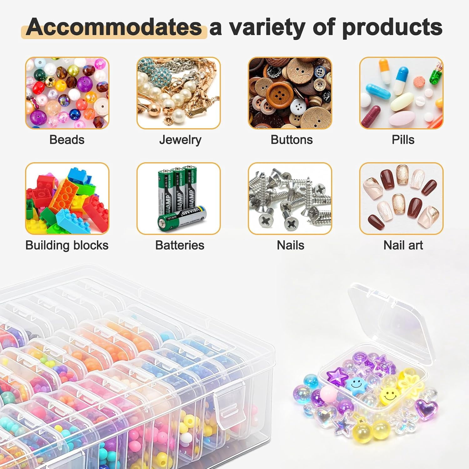 ABPETE Bead Organizer Box, Clear Plastic Storage Containers with Hinged Lids for Jewelry Making, Crafts, Beads, Small Parts Organization, Mini Craft Supply Cases(45 Pack)