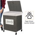 thumbnail image 4 of Laundry Hamper with Lid, White Paper Woven Laundry Basket, Ergonomic Handles Removable 2 Compartments Liner Bag, Waterproof Mildew Proof Iron Frame, for Bedroom Bathroom Living Room Laundry Room, 4 of 6
