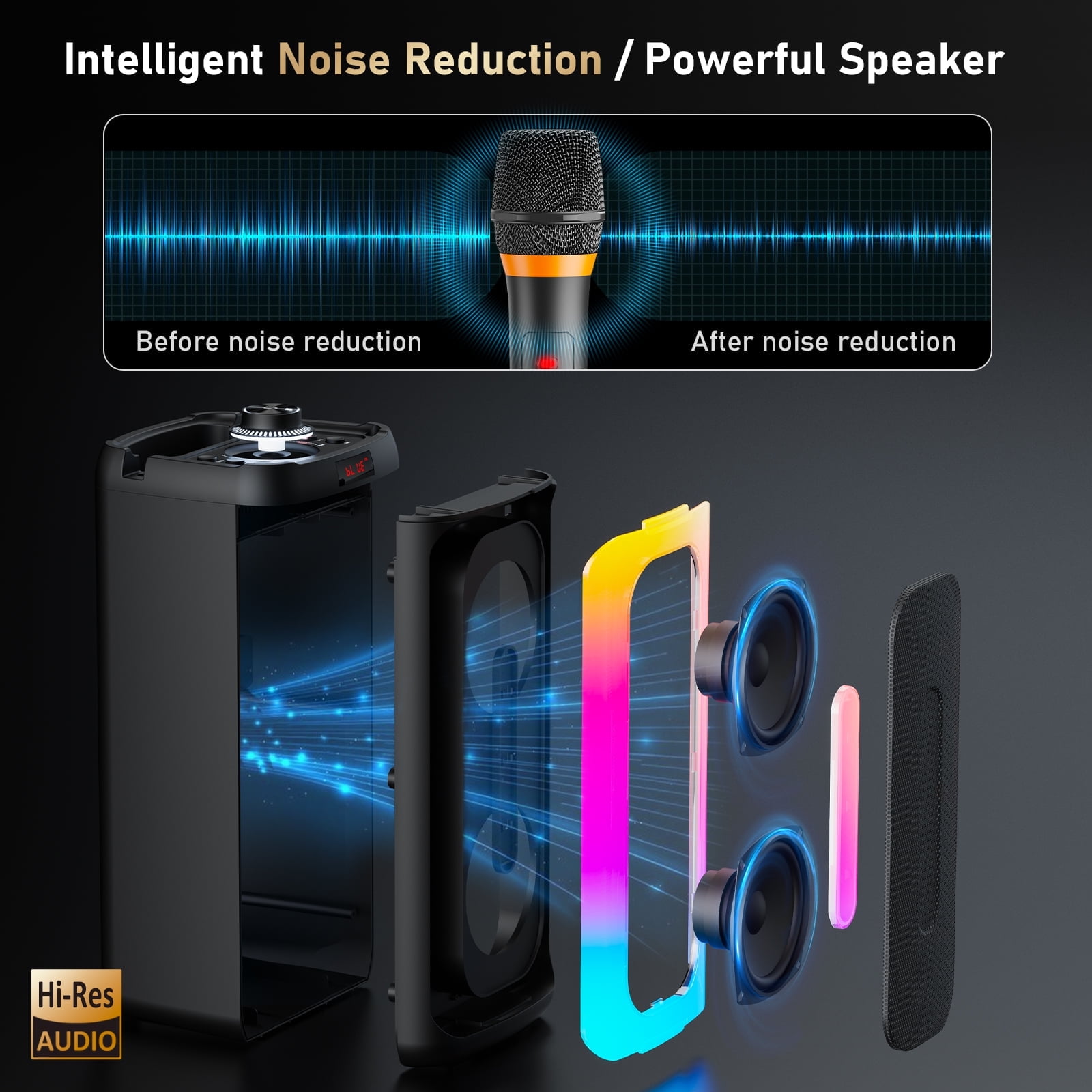 JYX Karaoke Machine for Adult, Bluetooth Speaker with Microphone, Home Party Speaker Karaoke System with Colorful RGB Light, T25-T