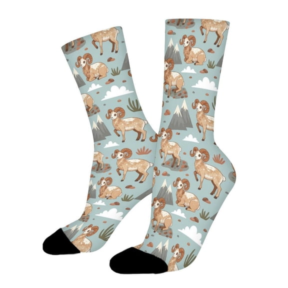 Bighorn Sheep Mountain Funny Novelty Crew Socks for Women Men Sports