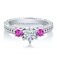 thumbnail image 2 of Gem Stone King 925 Sterling Silver Pink Sapphire Ring Set with Moissanite (0.77 Cttw) (Size 6), 2 of 2