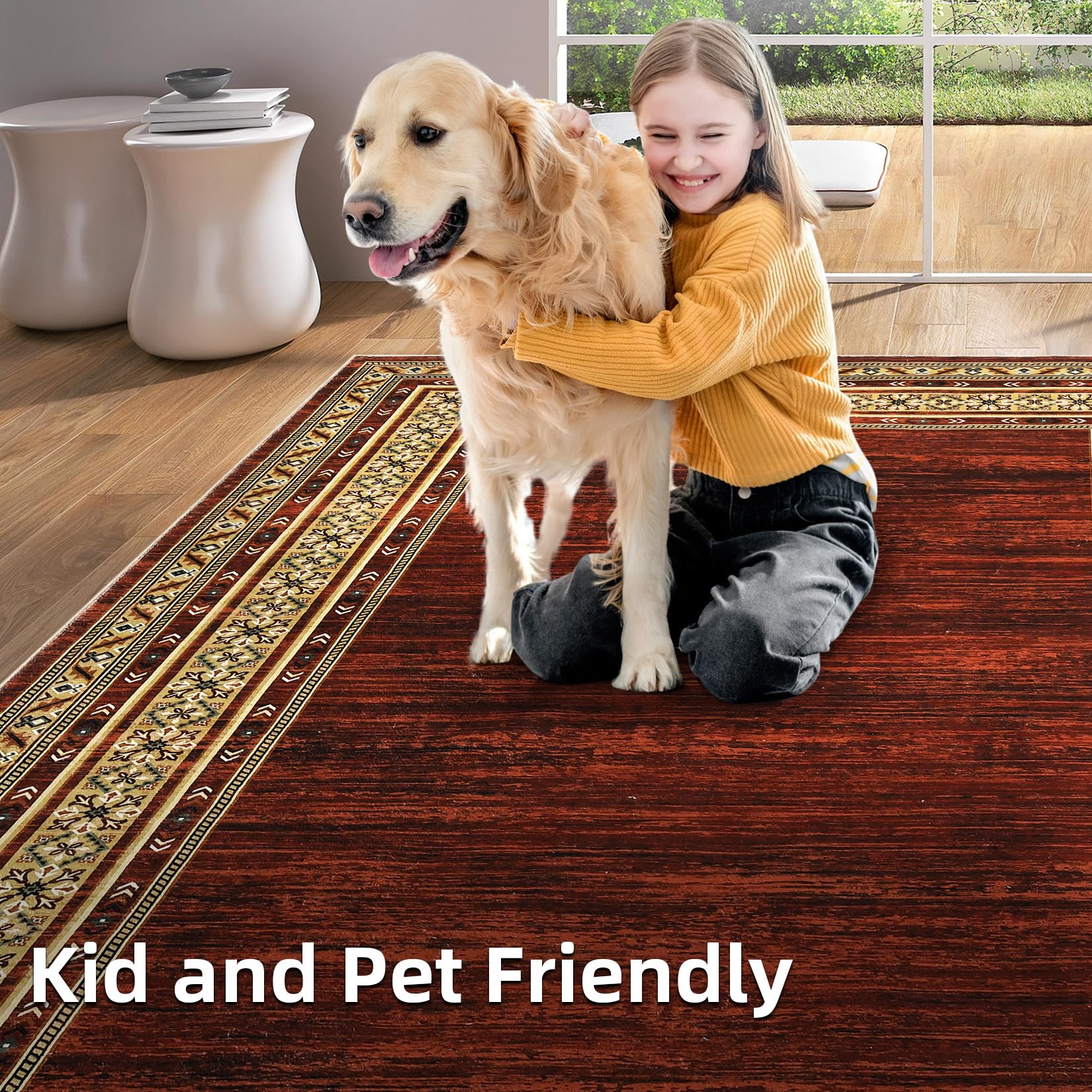 Washable 2x6 Hallway Runner Rugs, Soft Non Slip Kitchen Rug Carpet, Indoor Modern Geometric Rugs, Low Pile Throw Runner for Laundry Entryway Bathroom, Red