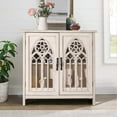 thumbnail image 6 of Alpha Joy 2-Door Accent Cabinet, Retro Storage Cabinet with Hollow-Carved Church Window Door for Entryway, Living Room, White, 6 of 15