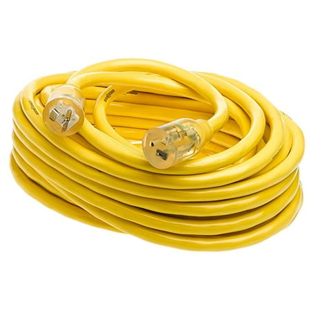 Yellow Jacket 2991 10/3 Extra Heavy-Duty 20-Amp Premium SJTW Contractor Extension Cord with Lighted T-Blade Plug, (Best Extension Cord For Contractors)