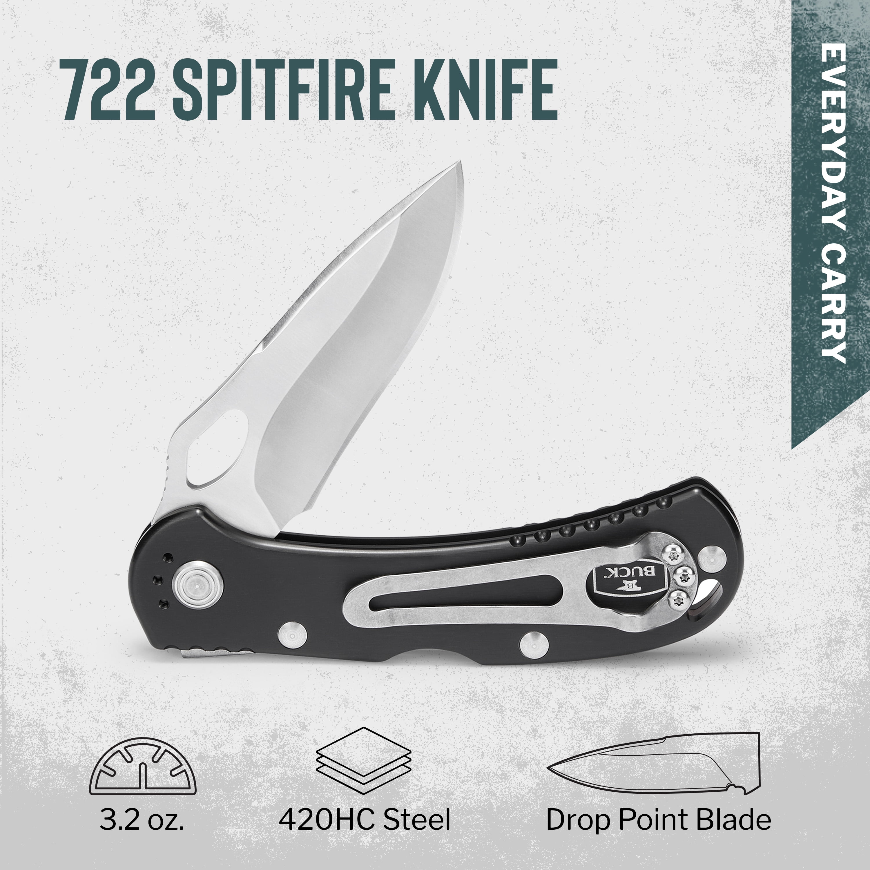 Spitfire Lockback Black with Belt Clip, 3.25