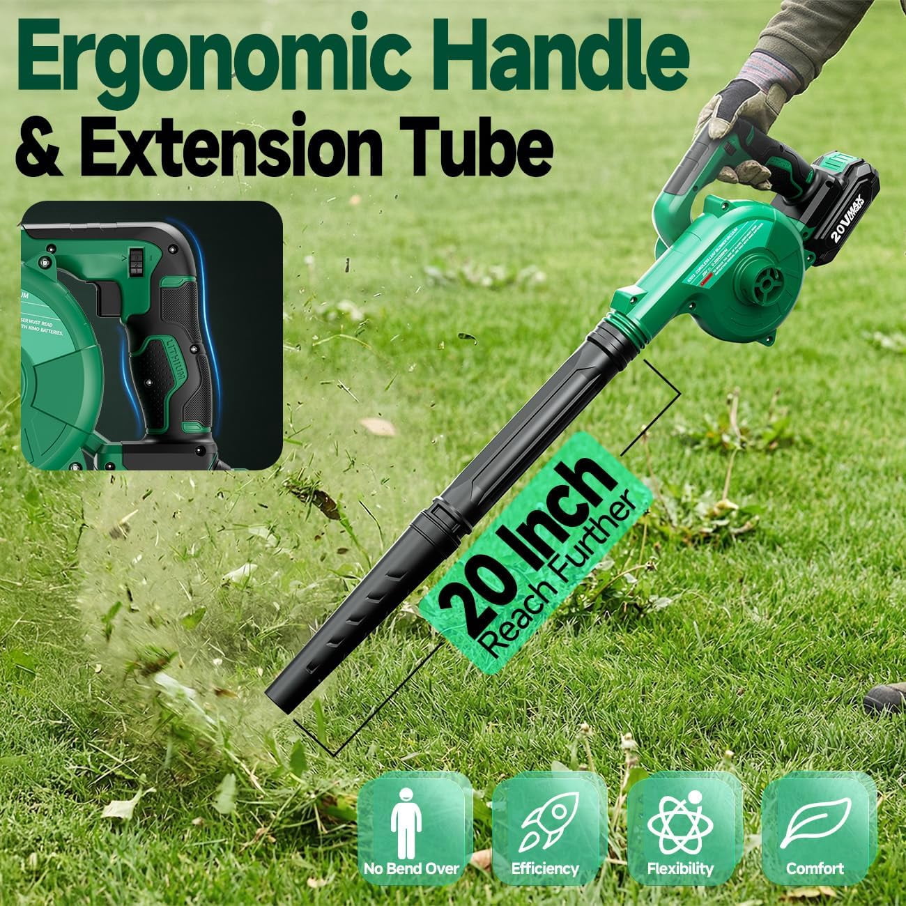 Cordless Leaf Blower Vacuum Combo 4 in 1, 3 Nozzles &3 Modes for Inflation & Deflation, Extended Tube & Variable Speed, 20000RPM 150MPH, 2x2000mAh Battery Powered Leaf Blowers for Lawn Care