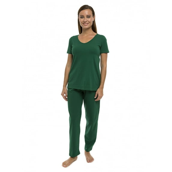 Pajama Set PJ Cotton Lounge Sleep Wear V-Neck Top & Long Pants by Lunarable