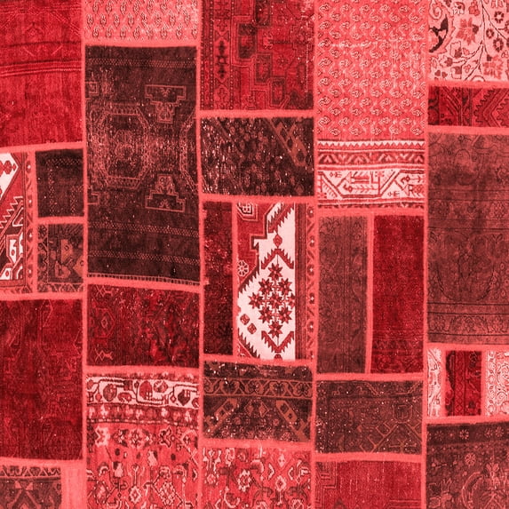 Ahgly Company Indoor Square Patchwork Red Transitional Area Rugs, 7' Square