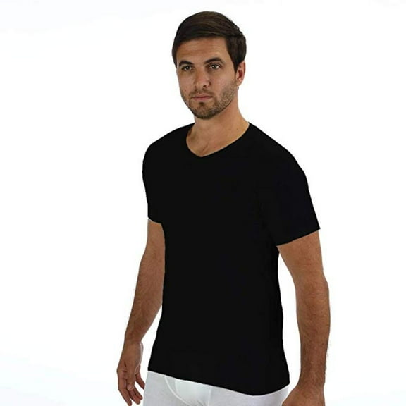 Men's 100% Cotton Undershirt Regular Fit, V-Neck with Sweat-Proof, Absorbent, Integrated Underarm Shields