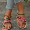thumbnail image 2 of Women’s Toe Ring Flat Slide Sandals Floral Rhinestone Slip On Open Toe Thong Flip Flops Casual Summer Beach Slippers Green Size 9, 2 of 5